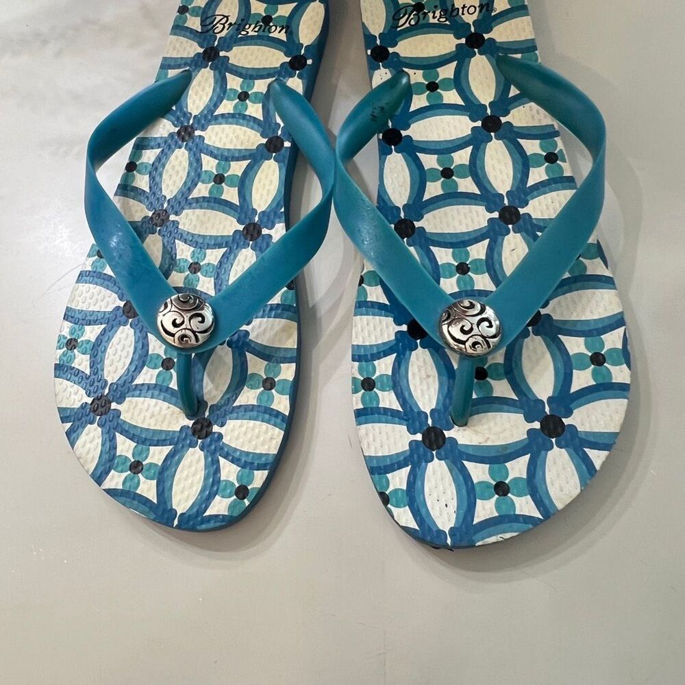 Brighton Women's Blue Turquoise White Flip Flops Sandals Size 8